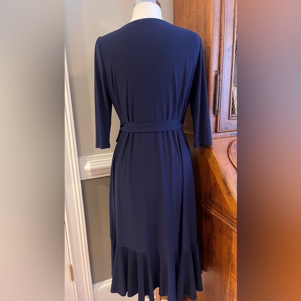 Kiyonna Plus Size Whimsy Ruffled Midi Wrap Dress with 3/4 Sleeves - Picture 7 of 10